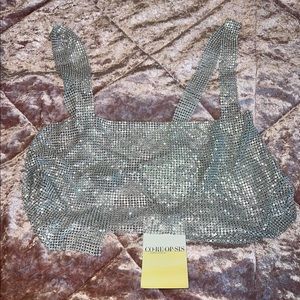 silver cropped rhinestone top